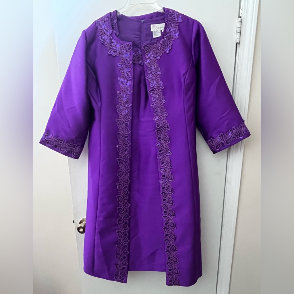 2-Piece Elegant Purple Sleeveless Midi Dress And Jacket With 3/4 Sleeves